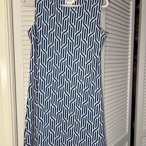 Topshop Blue and White Sheath Midi Dress Crew Neck Sleeveless